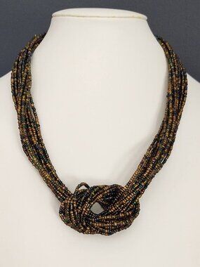 Knotted multi strand seed bead necklace